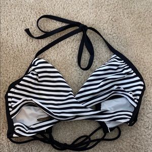 black and white stripped wrap bikini top